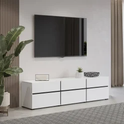 Garnero Arredamenti Mobile porta TV 180x48h cm 3 ante a ribalta 3 cassetti nero Lolla Bianco Opaco Clearance