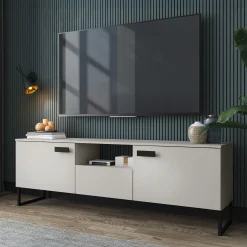Garnero Arredamenti Mobile porta TV 179x60h cm 2 ante a ribalta 1 cassetto beige cashmere nero Casmira Discount