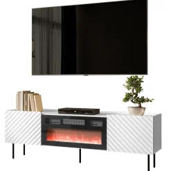 Garnero Arredamenti Mobile porta TV 181x59h cm 2 ante con caminetto con frontali decorati bianco Daniele Bianco Opaco Best