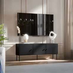 Garnero Arredamenti Mobile porta TV 151x60h cm 3 ante Stark Nero Opaco Outlet