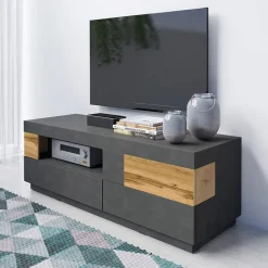 Garnero Arredamenti Mobile porta TV 160x54h cm 2 cassetti antracite rovere Bahama Clearance