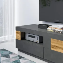 Garnero Arredamenti Mobile porta TV 160x54h cm 2 cassetti antracite rovere Bahama Clearance