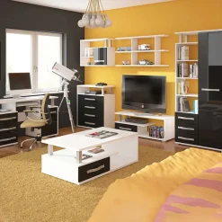 Garnero Arredamenti Mobile porta TV 118x43h cm 1 cassetto biaco opaco nero lucido Eddy Online