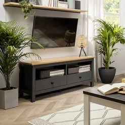Garnero Arredamenti Mobile porta TV 137x59h cm 2 cassetti nero grafite rovere chiaro Holga Grafite - Rovere New