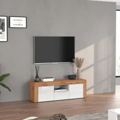 Garnero Arredamenti Mobile porta tv 155x51h cm bianco lucido rovere Block Bianco Lucido - Rovere Online