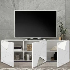 Garnero Arredamenti Mobile porta TV 181x57h cm specchio con serigrafia Olimpo Bianco Lucido New