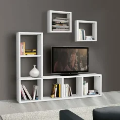 Garnero Arredamenti Mobile porta tv 175x132h cm con libreria bianco frassinato Kubic 02 Online