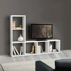 Garnero Arredamenti Mobile porta TV 175x132h cm libreria componibile bianco frassinato  Kubic 06 Best