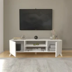 Garnero Arredamenti Mobile porta TV 140x46h cm moderno bianco Baffin Bianco Opaco Outlet