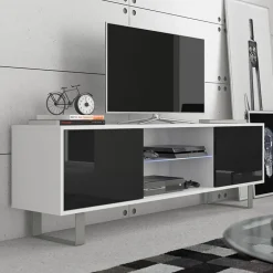 Garnero Arredamenti Mobile porta TV 160x53h cm moderno bianco opaco nero lucido Kelli Bianco Opaco - Nero Lucido Discount