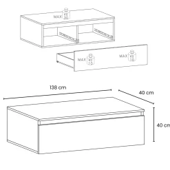Garnero Arredamenti Mobile porta TV 138x40h cm moderno soggiorno con cassettone grigio scuro Elion Sale