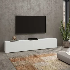 Garnero Arredamenti Mobile porta TV 180x35h cm moderno bianco Fusion Bianco Opaco Outlet