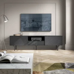 Garnero Arredamenti Mobile porta TV 180x51h cm moderno antracite frassinato nero Parigi New