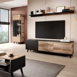 Garnero Arredamenti Mobile porta TV 180x52h cm moderno industrial rovere nero Nandina New