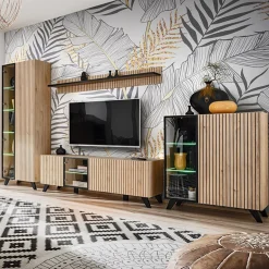 Garnero Arredamenti Mobile porta TV 160x52h cm soggiorno noce con stampa nera Mendes Clearance