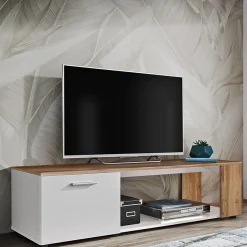 Garnero Arredamenti Mobile porta TV 150x39h cm soggiorno bianco opaco rovere Caravaggio Bianco Opaco - Rovere Rustico Sale
