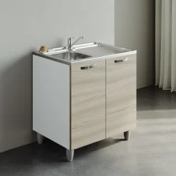 Garnero Arredamenti Mobile sottolavello cucina 80x86h cm multiuso con lavello 1 vasca sinistra acciaio inox Talise Rovere Olmo Discount