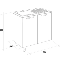 Garnero Arredamenti Mobile sottolavello cucina 80x86h cm multiuso con lavello 1 vasca sinistra acciaio inox Talise Rovere Olmo Discount