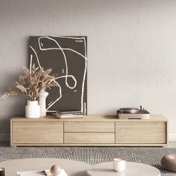 Garnero Arredamenti Mobile TV soggiorno sospeso 180x32h cm 2 ante a ribalta 2 cassetti   Glem Rovere