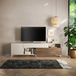 Garnero Arredamenti Mobile TV 241x67h cm 2 ante 1 cassetto beige rovere scuro Witty Noce - Beige