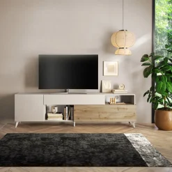 Garnero Arredamenti Mobile TV 241x67h cm 2 ante 1 cassetto beige rovere chiaro Witty Rovere - Beige Online
