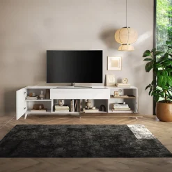Garnero Arredamenti Mobile TV 241x67h cm 2 ante 1 cassetto bianco lucido rovere scuro Witty Noce - Bianco Lucido Hot