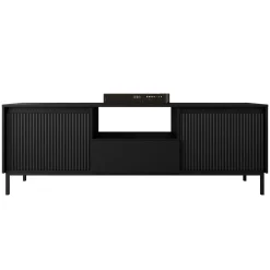 Garnero Arredamenti Mobile TV 174x55h cm design cannettato nero Strike Nero Opaco New