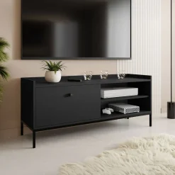 Garnero Arredamenti Mobile TV 140x55h cm design moderno nero Pollon Nero Opaco Sale
