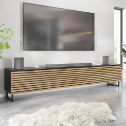 Garnero Arredamenti Mobile TV 200x40h cm design rustico cannettato rovere nero List Clearance