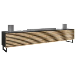 Garnero Arredamenti Mobile TV 200x40h cm design rustico cannettato rovere nero List Clearance