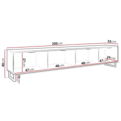 Garnero Arredamenti Mobile TV 200x40h cm design rustico cannettato rovere nero List Clearance