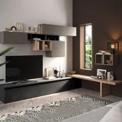 Garnero Arredamenti Parete attrezzata angolare 276x190h cm antracite tortora rovere Sunset 45 Tortora - Rovere Discount