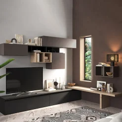 Garnero Arredamenti Parete attrezzata angolare 276x190h cm marrone ossido nero rovere Sunset 45 Ossido - Rovere Outlet