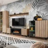 Garnero Arredamenti Parete attrezzata con biocamino 340x192h cm noce con stampa nera Mendes Clearance