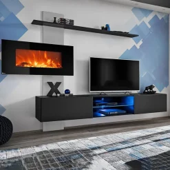 Garnero Arredamenti Parete attrezzata con camino elettrico 250x170h cm nero grigio Giotto Clearance