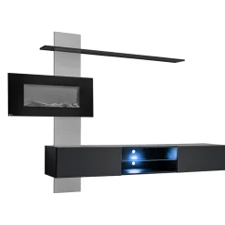 Garnero Arredamenti Parete attrezzata con camino elettrico 250x170h cm nero grigio Giotto Clearance