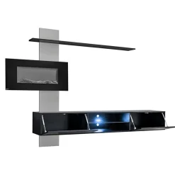 Garnero Arredamenti Parete attrezzata con camino elettrico 250x170h cm nero grigio Giotto Clearance