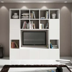 Garnero Arredamenti Parete attrezzata libreria 218x218h cm componibile moderna bianco frassinato Kubic 08 Clearance