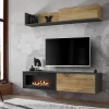Garnero Arredamenti Parete attrezzata sospesa 180x150h cm con caminetto bioetanolo rovere antico antracite Botticelli Outlet