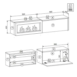 Garnero Arredamenti Parete attrezzata sospesa 180x150h cm con caminetto bioetanolo rovere antico antracite Botticelli Outlet