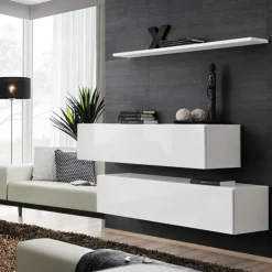 Garnero Arredamenti Parete attrezzata sospesa 130x110h cm bianco opaco lucido Geo 19 Bianco Opaco - Bianco Lucido Hot