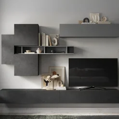Garnero Arredamenti Parete attrezzata sospesa 276x190h cm moderna grigio scuro antracite Sunset 44 Antracite - Grigio Best