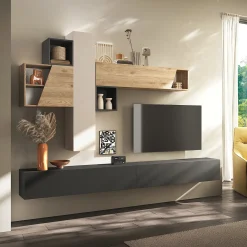 Garnero Arredamenti Parete attrezzata sospesa 276x210h cm moderna beige ossido rovere chiaro Sunset 79 Outlet