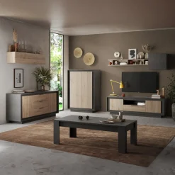 Garnero Arredamenti Parete attrezzata 180x200h cm antracite rovere chiaro Deluxe Antracite - Rovere Discount