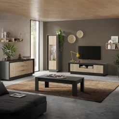 Garnero Arredamenti Parete attrezzata 180x200h cm antracite rovere chiaro Deluxe Antracite - Rovere Discount