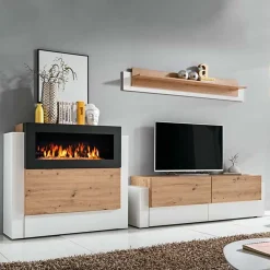 Garnero Arredamenti Parete attrezzata 290x175h cm con biocamino bianco rovere Arcadia Gihome® Discount