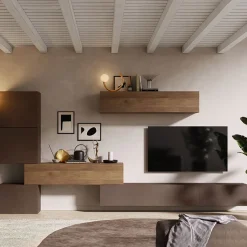 Garnero Arredamenti Parete attrezzata 340x185h cm design moderno marrone bronzo rovere scuro Sunset 14 Discount