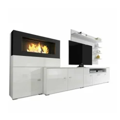 Garnero Arredamenti Parete attrezzata 288x170h cm moderna reversibile con biocamino bianca Fire Gihome® Bianco Lucido - Bianco Lucido New