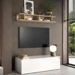 Garnero Arredamenti Parete attrezzata 138x170h cm moderna bianco lucido rovere chiaro Sunset 93 Clearance