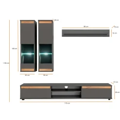 Garnero Arredamenti Parete attrezzata 175x148h cm rovere antracite Siviglia Gihome® Best